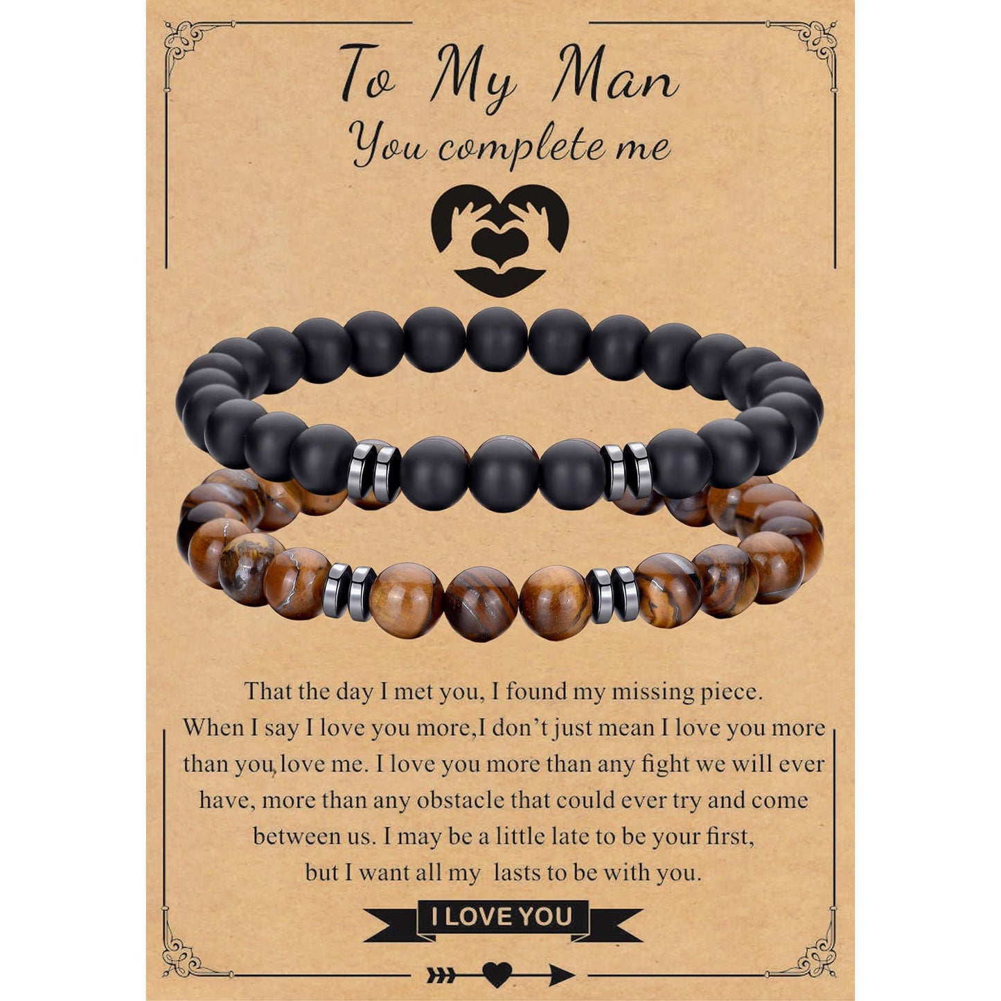 Minimalist Matte Black Tiger Eye Agate Geometric Round Beaded Bracelet for Men