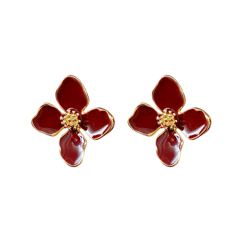 Vintage Floral Earrings with Enamel Finish in Alloy with Stainless Steel Posts for Women