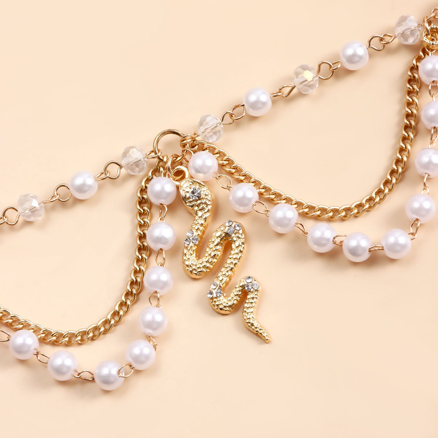 Minimalist Geometric Snake Pendant Alloy Anklet for Women with Multi-Layer Chain Design