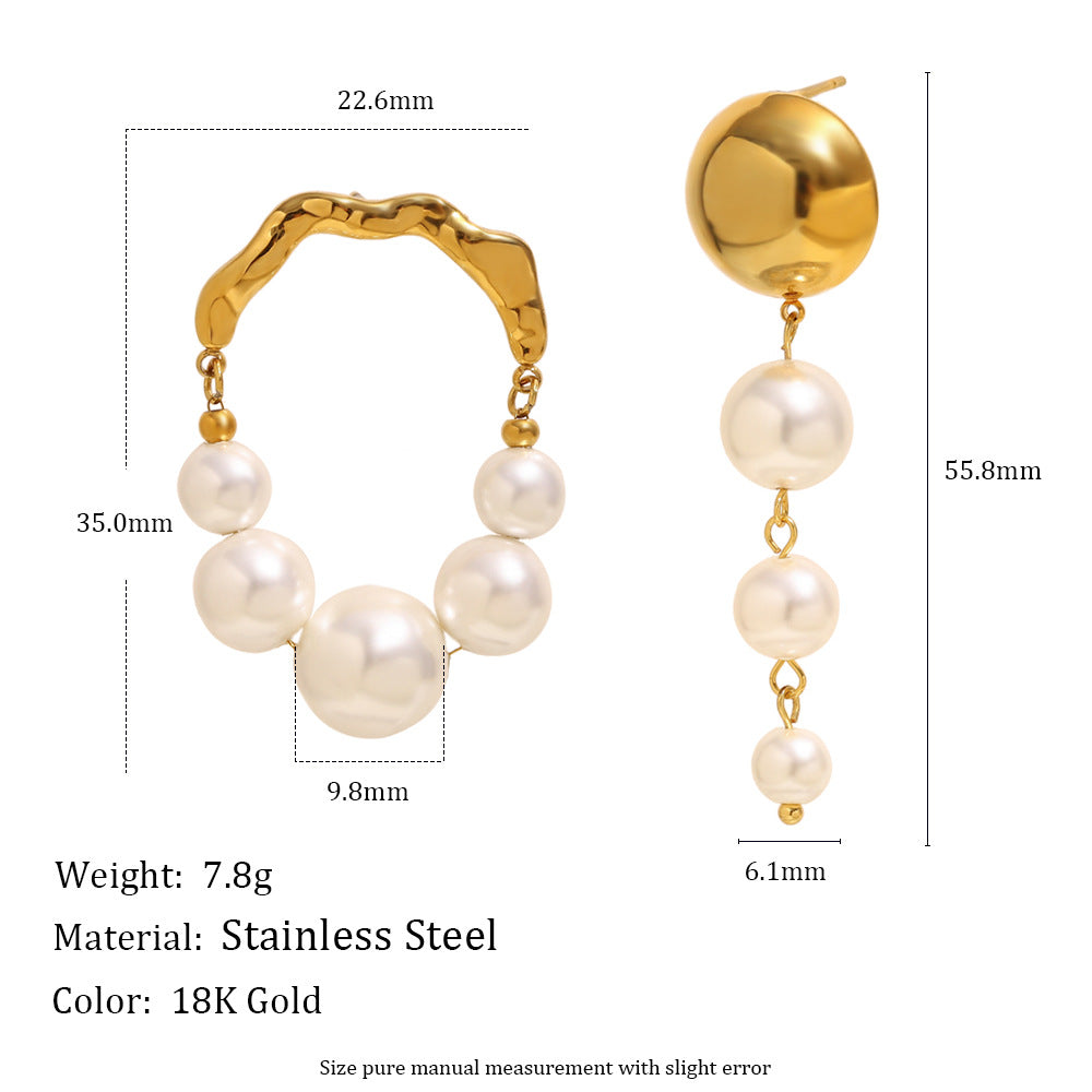 Eleganti orecchini a lobo con perle finte irregolari placcate in oro 18 carati, in acciaio inossidabile, con design geometrico, in stile vintage francese, da donna