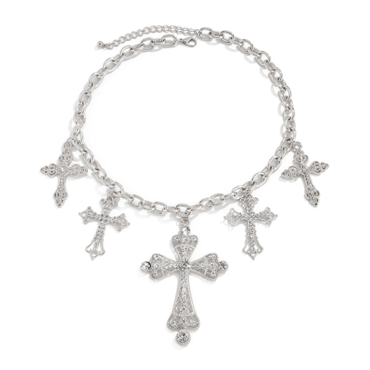 Collana con ciondolo a croce geometrica audace da donna, catena in lega con intarsio in strass e finitura placcata