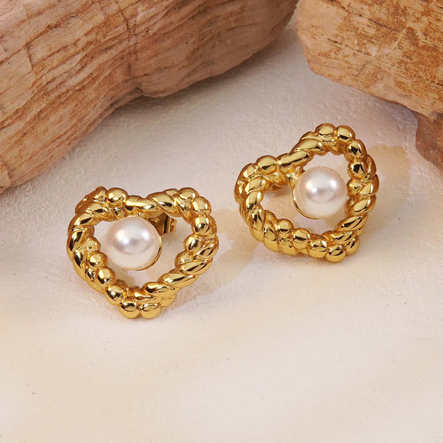 Sweet Heart Hollow Plated Stainless Steel Earrings for Women