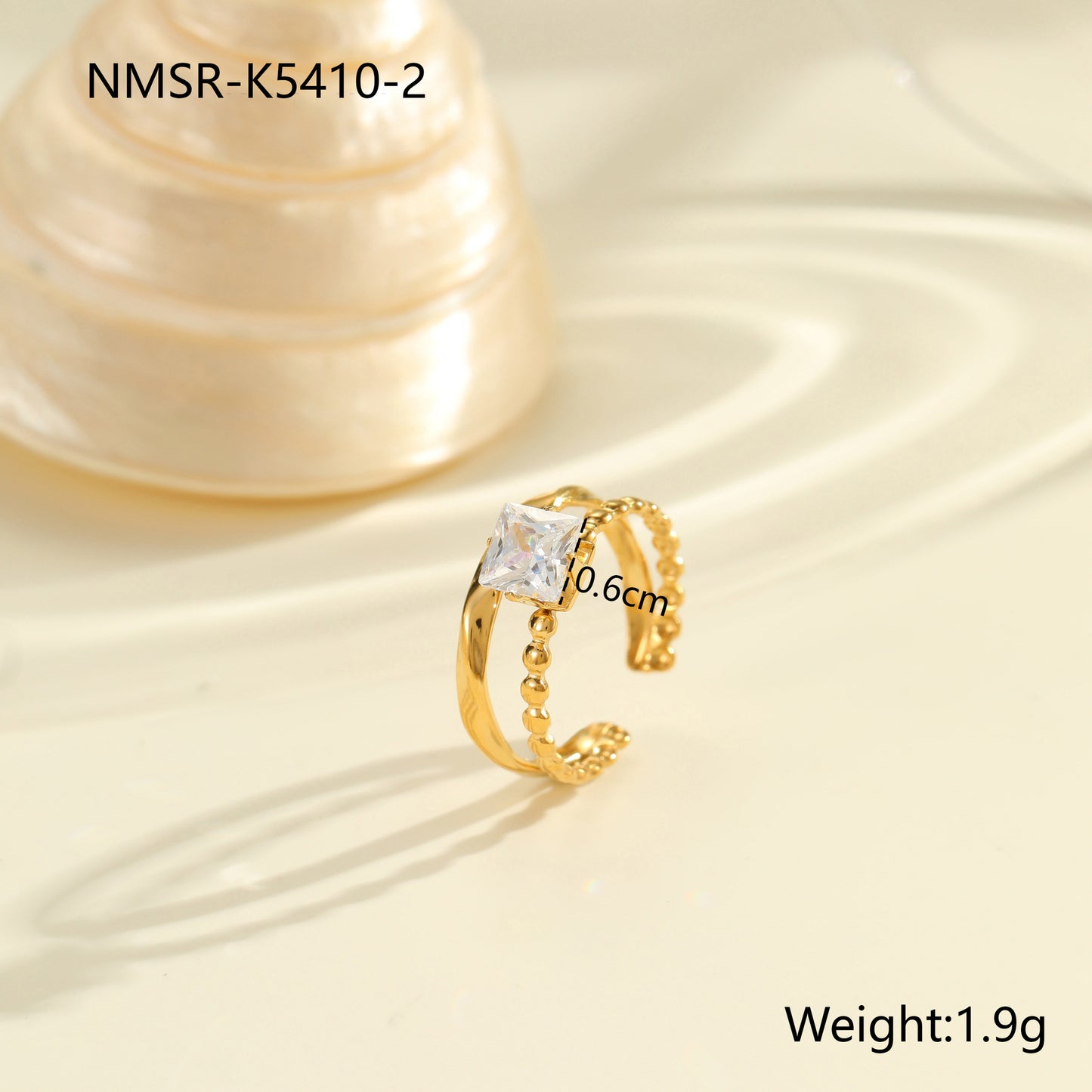 Luxury Geometric Stainless Steel Ring with Zircon Inlay and 18K Gold Plating Adjustable Women's Fashion Ring