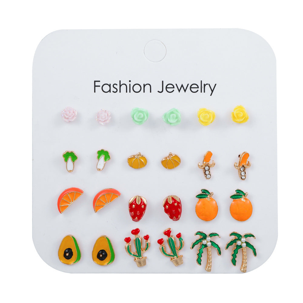 Minimalist Drip Oil Plated Alloy Animal and Fruit Earrings for Women