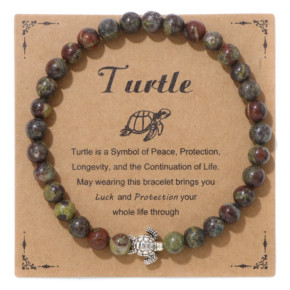 Vintage Minimalist Animal Stone Beaded Bracelet Unisex Sea Turtle Charm