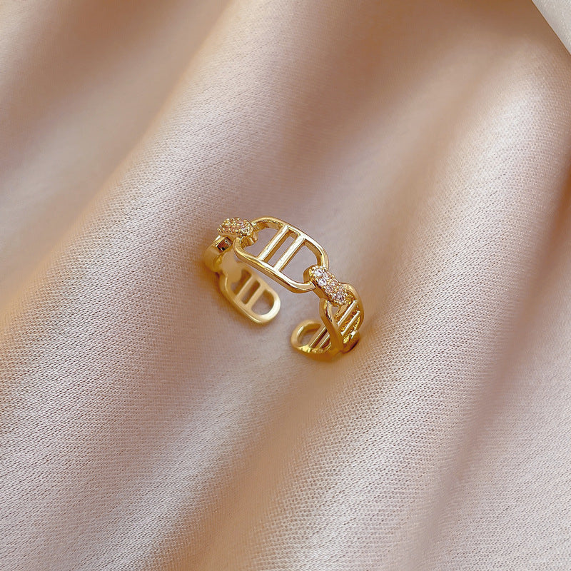 Minimalist Crown-Shaped Brass Ring with Real Gold Plating for Women