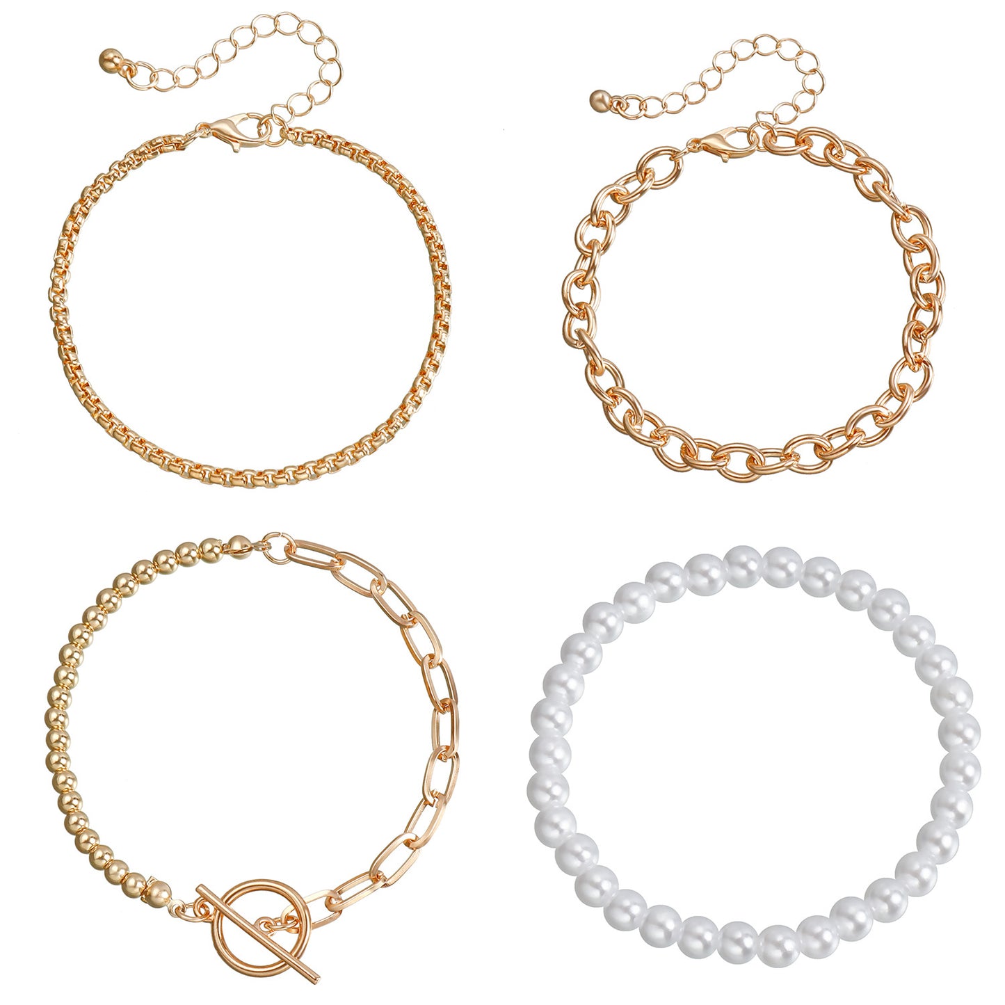 Punk Minimalist Geometric Metal Bracelet Set with Electroplated Finish for Women