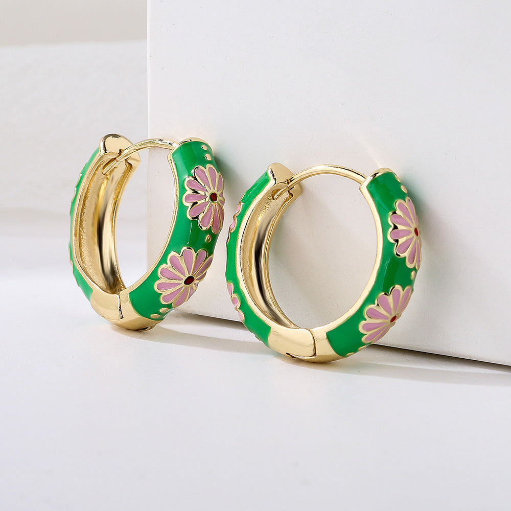 Retro Geometric Copper Earrings with Gold Plating for Women Candy-Colored Enamel Finish