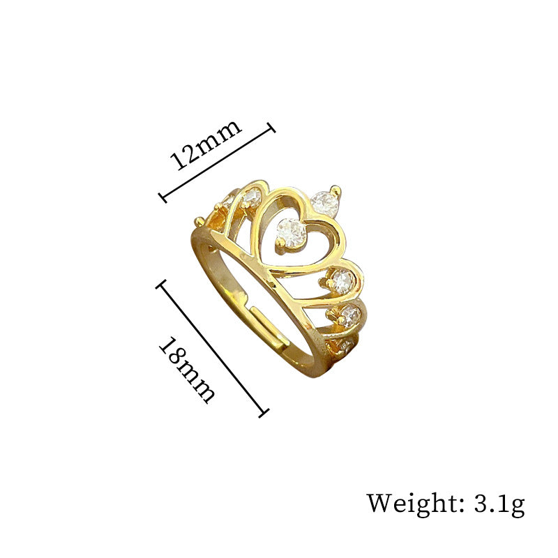 Minimalist Sweet Geometric Round Brass Plated Rhinestone Ring for Women and Men