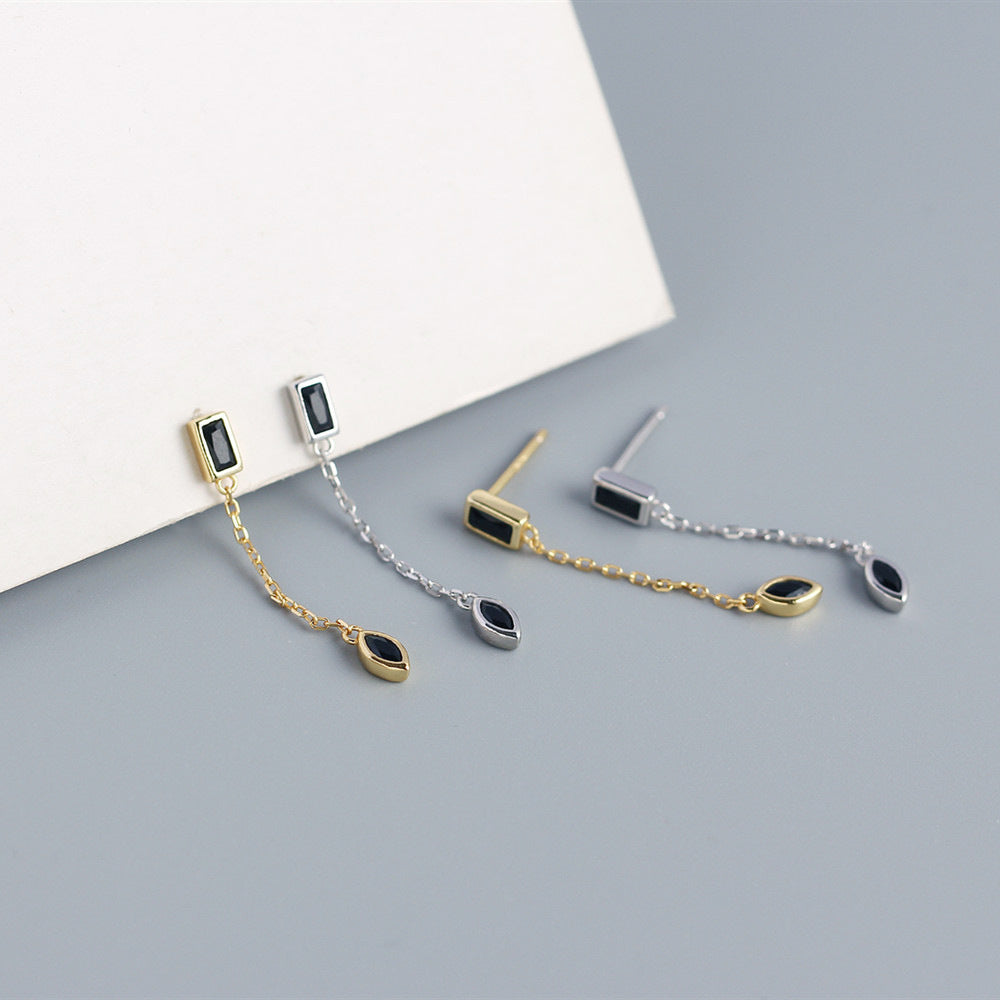 Orecchini pendenti da donna con nappine in argento sterling 925 minimalista, rettangolari intarsiati con diamanti