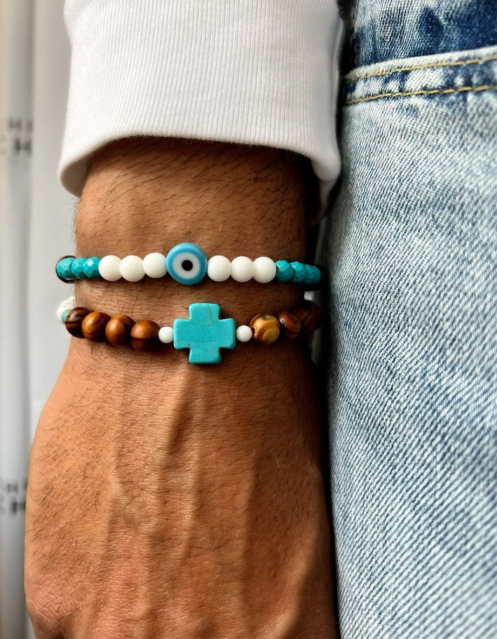 Men's Matte Black Lava Stone and Hematite Beaded Bracelet Set with Alloy Spacers