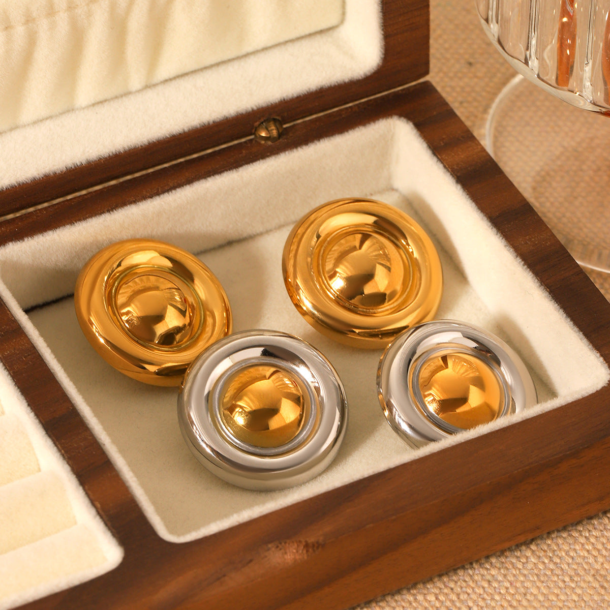 Minimalist 18K Gold Plated Stainless Steel Geometric Round Stud Earrings for Women
