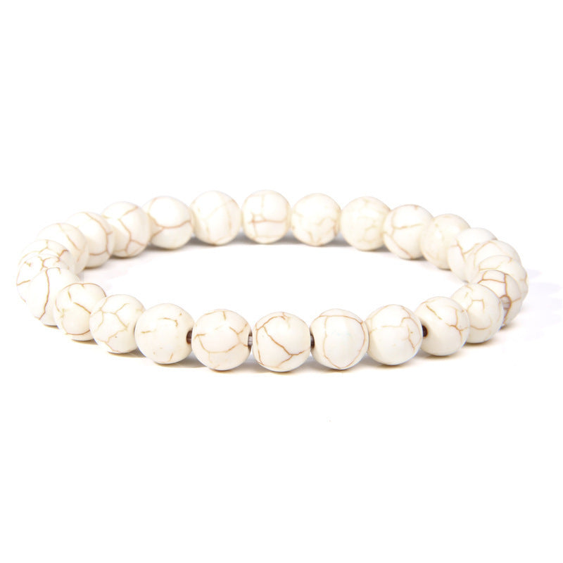 Natural Volcanic Stone and Agate Beaded Bracelet Geometric Round Unisex Fashion Jewelry