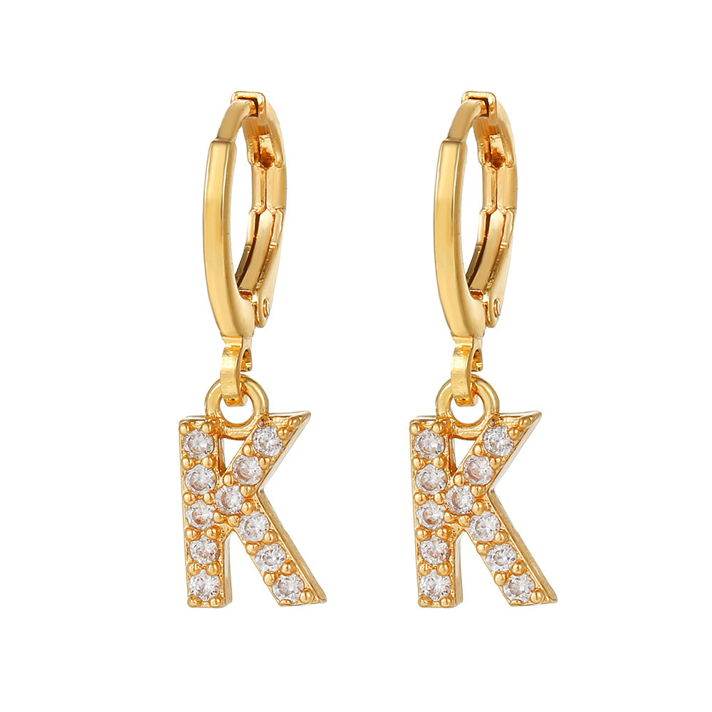 Minimalist Elegant Gold Plated Brass Micro-Inlaid Cubic Zirconia Letter Hoop Earrings for Women