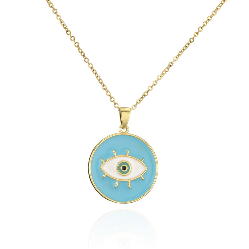 Collana Girocollo con Ciondolo Occhio di Allah Geometrico Minimalista da Donna in Rame con Incassatura Micro-Pavé su Catena a O