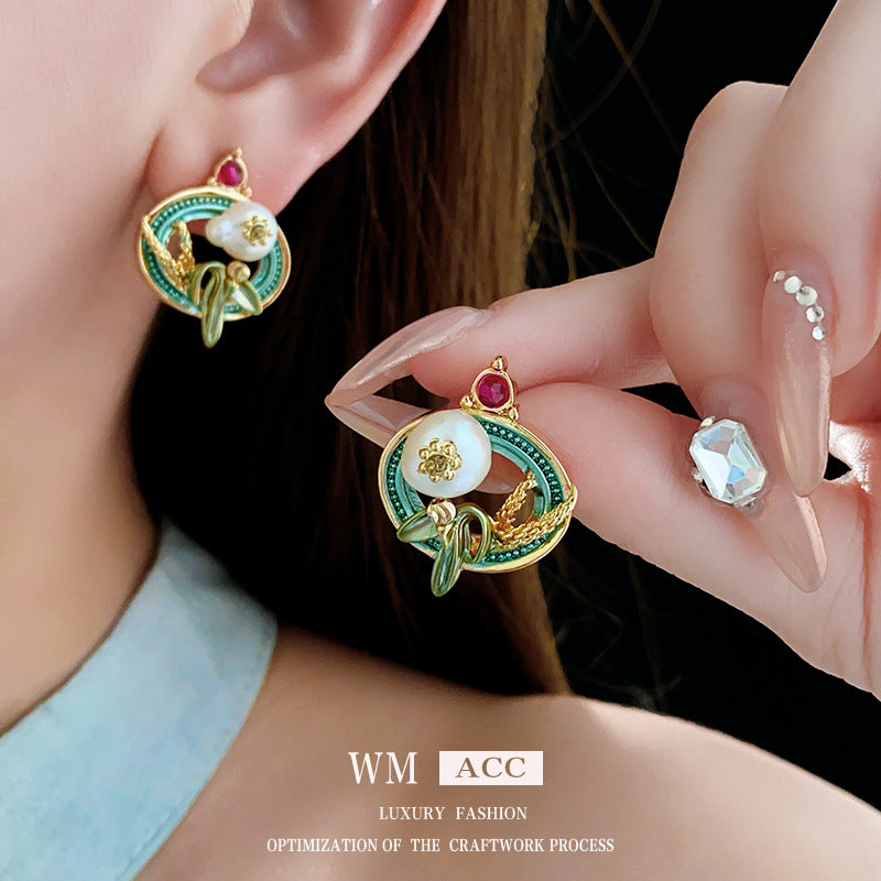 Orecchini geometrici ovali in stile vintage in rame placcato con perni in argento sterling 925 da donna