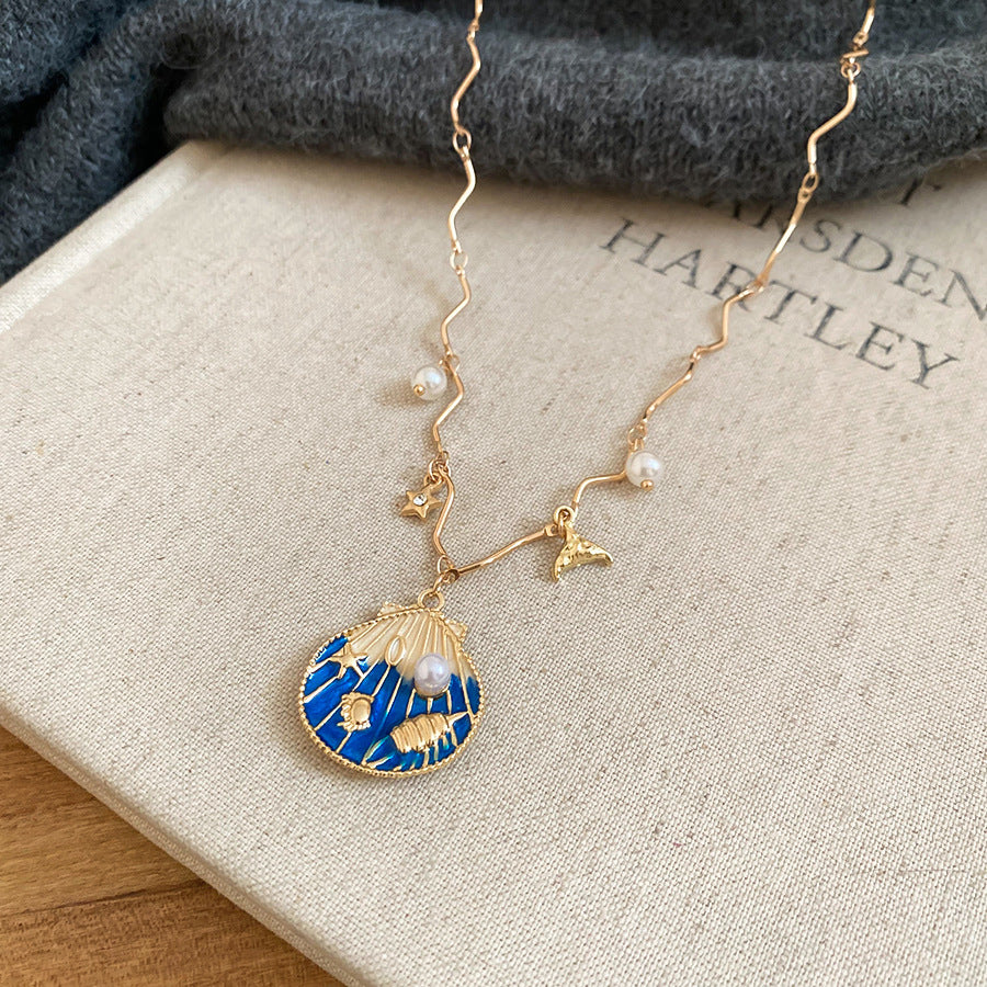 Collana Minimalista a Forma di Stella in Conchiglia Placcata Oro da Donna, Delicata Catena per Clavicole per Vacanze al Mare e Uso Quotidiano