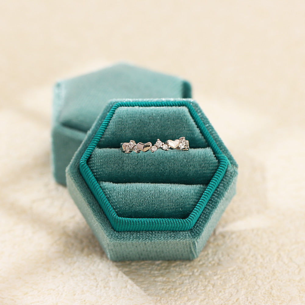 Anello in argento sterling S925 a forma di cuore, dolce e grintoso, con intarsi di strass, fascia fine minimalista da donna