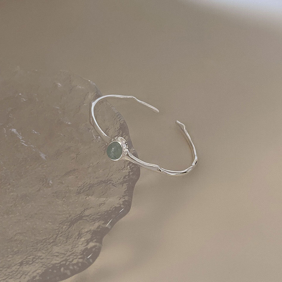 Pulsera de Plata de Ley 925 Minimalista con Cristal Ovalado Irregular