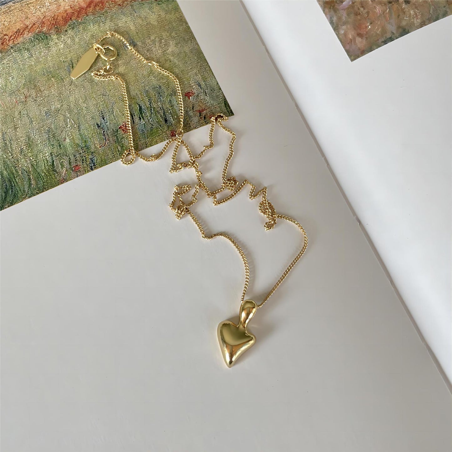 Minimalist Irregular Heart Pendant Necklace in 925 Sterling Silver with Gold Plating on Snake Chain for Women