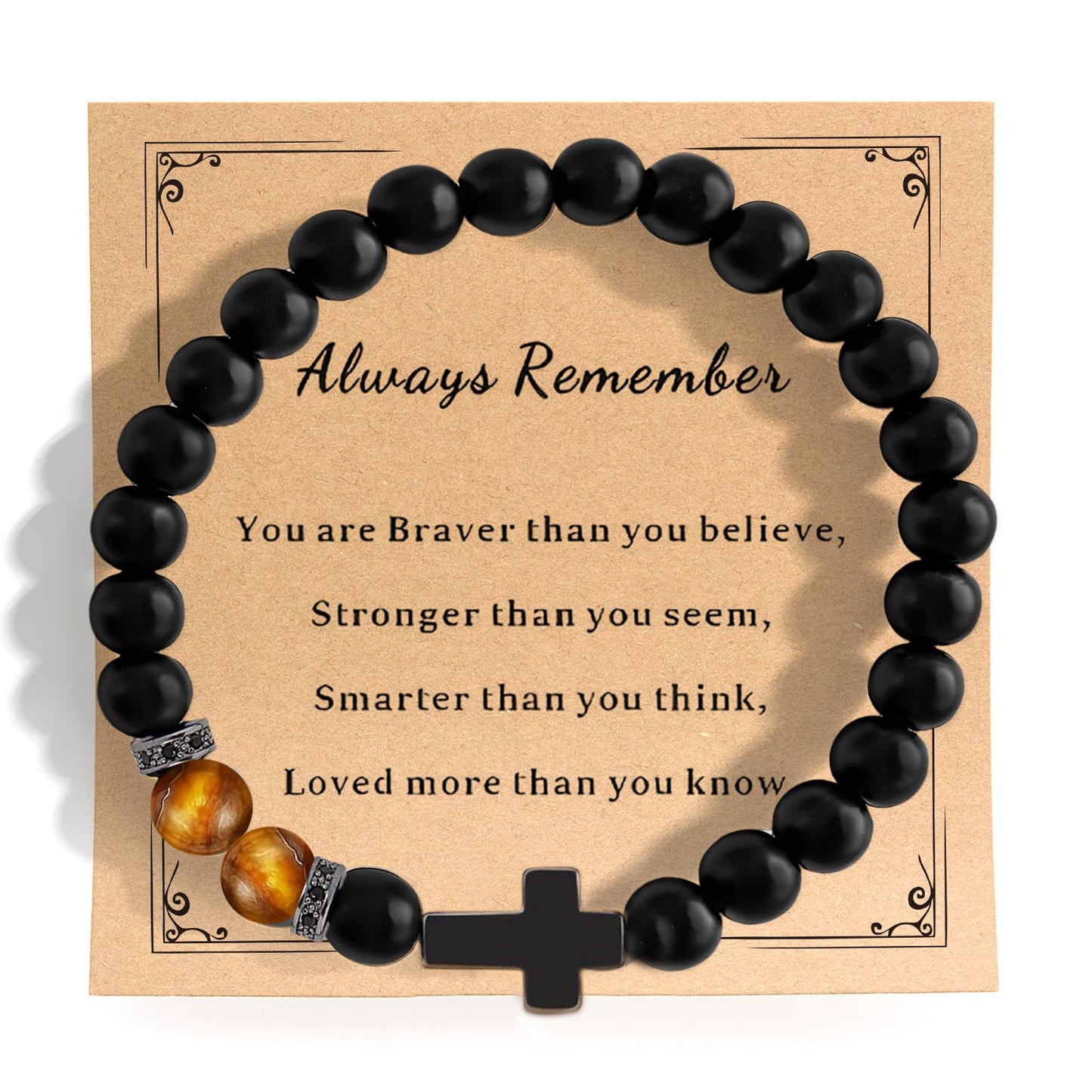 Matte Black Tiger's Eye Cross Bracelet Unisex Adjustable Woven Handmade Gift