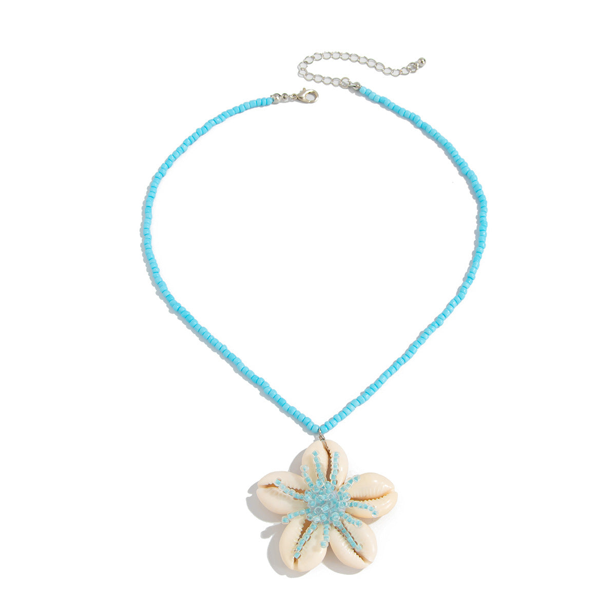 Collar de concha y flores bohemio para mujer con detalles artesanales, temática de playa natural, cadena a la clavícula