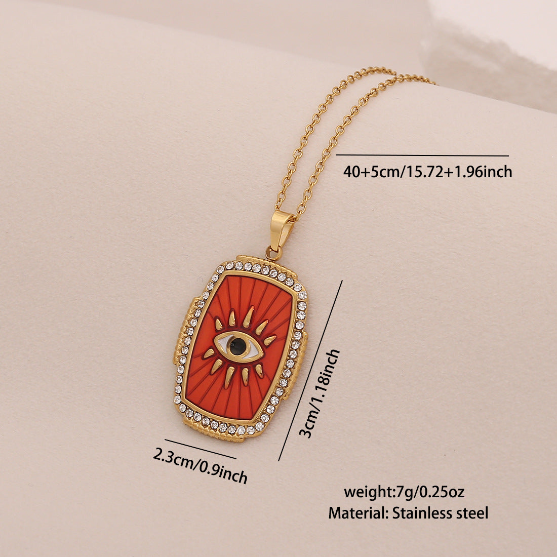 Collana con Ciondolo Occhio Geometrico da Donna con Finitura Smaltata in Acciaio Inossidabile e Acciaio al Titanio su Catena a O