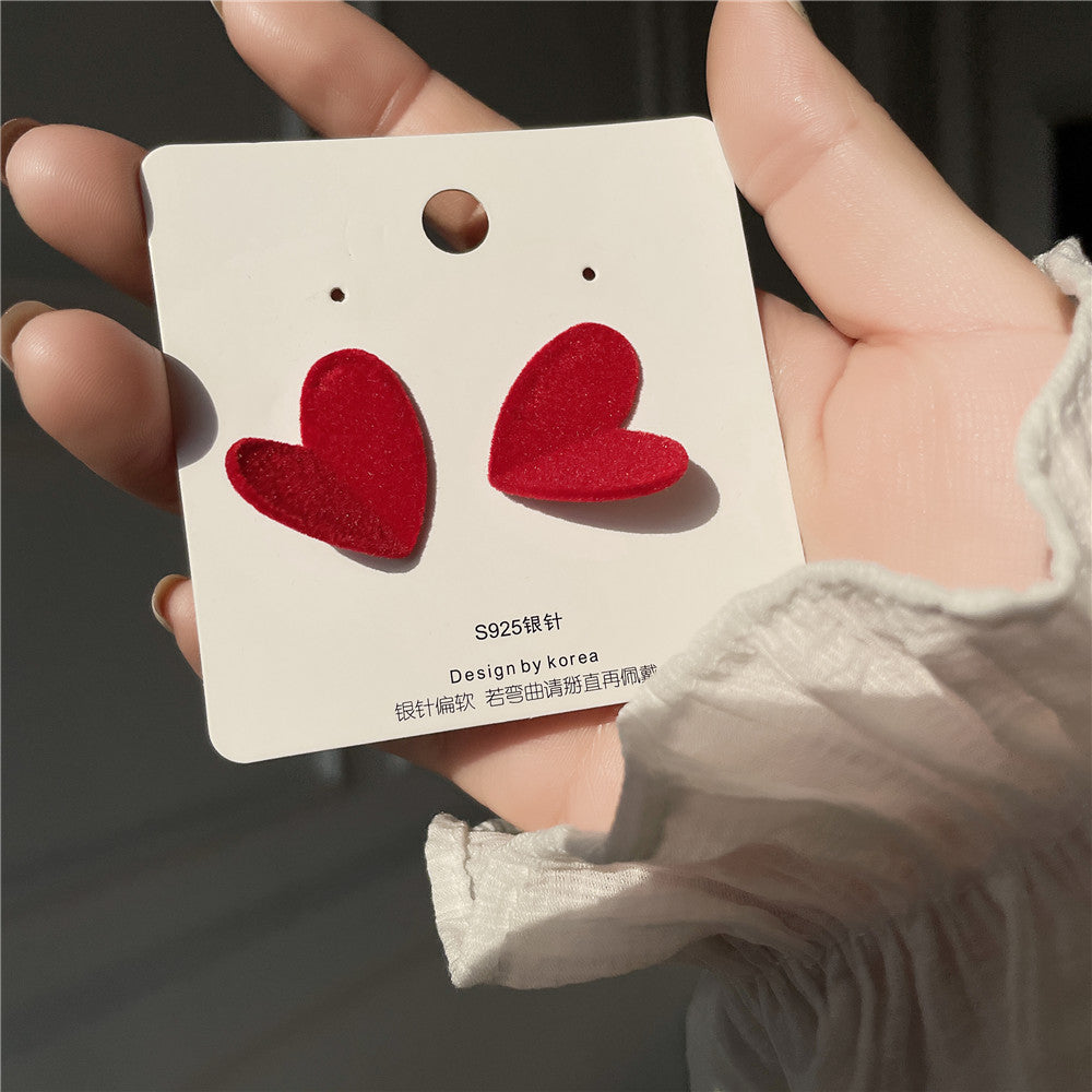 Sweet Minimalist Heart Shaped Alloy Earrings with 925 Sterling Silver Posts
