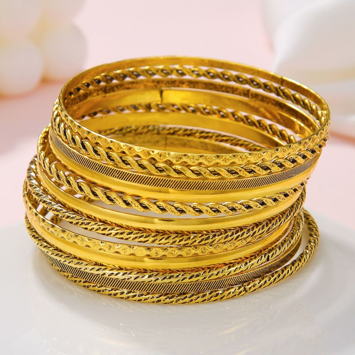 Vintage Bohemian Ethnic Round Geometric Gold Plated Alloy Bracelet Set for Women