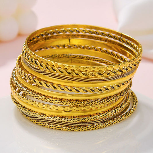 Vintage Bohemian Ethnic Round Geometric Gold Plated Alloy Bracelet Set for Women