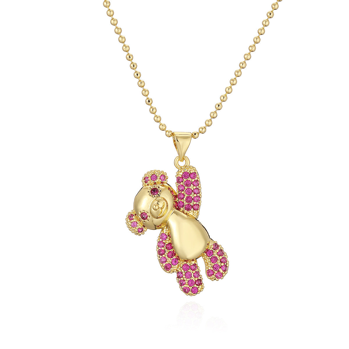 Minimalist Bear-Shaped Copper Pendant Necklace with Real Gold Plating and Zircon Accents for Women