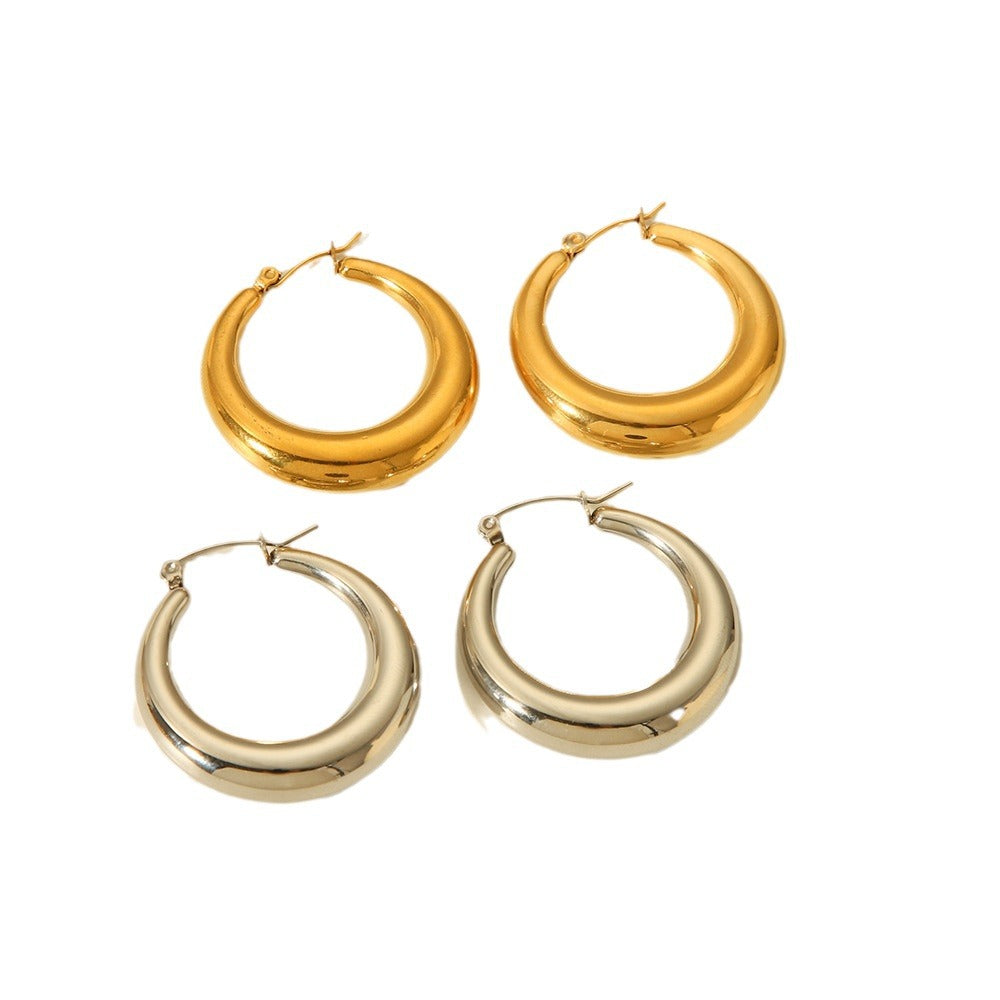 Minimalist Geometric Hollow Circle Stainless Steel Earrings with Plated Finish for Women