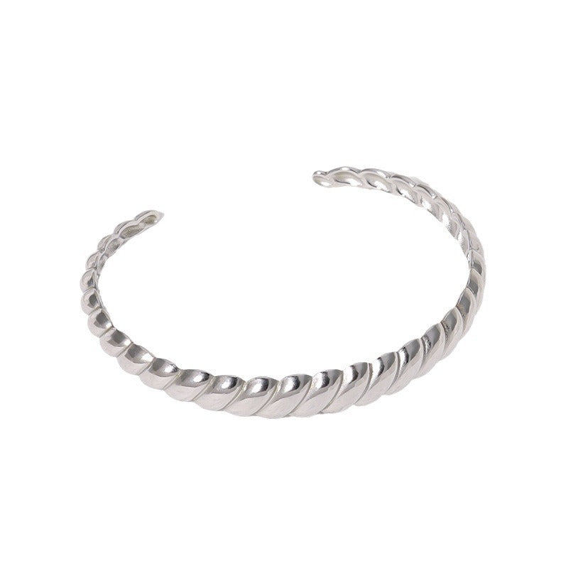 Minimalist Titanium Steel Bracelet with Geometric Line Design Electroplated Stainless Steel Adjustable Cuff for Women