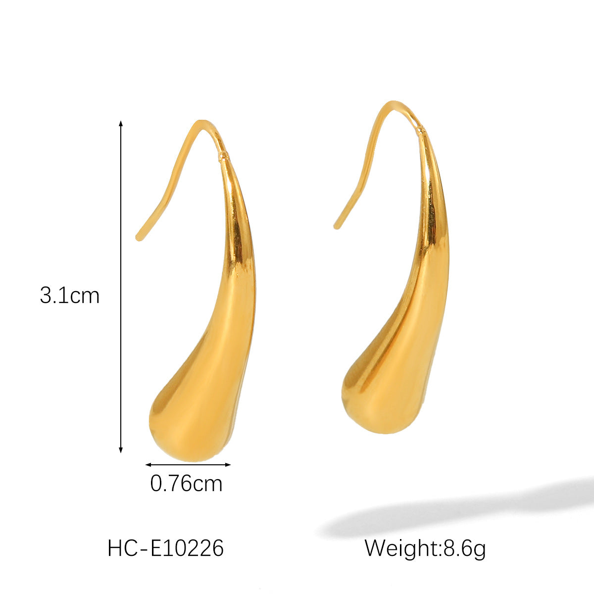 Orecchini da donna geometrici a goccia in acciaio al titanio placcato oro 18K in stile Fashion Ins