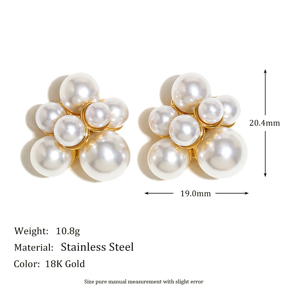 Pendientes de perlas geométricos de estilo francés minimalista en acero inoxidable 316L con baño de oro de 18K