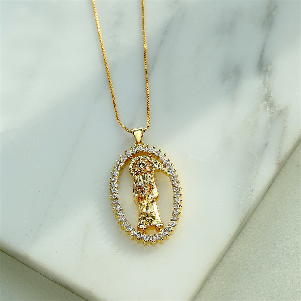 Minimalist Geometric Skeleton Pendant Necklace for Women with Copper Base Plated in Real Gold and Zircon Inlay