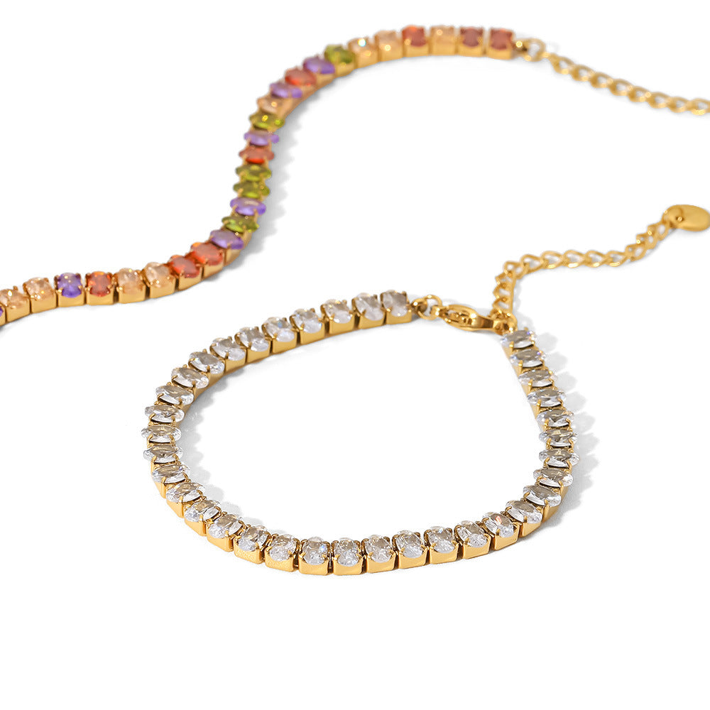 Fashionable 18K Gold Plated Stainless Steel Oval Geometric Zircon Bracelet for Women