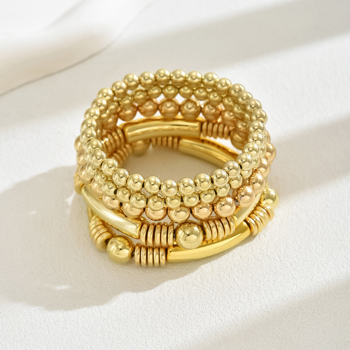 Bracciale con perline geometriche a più strati Fashion OL, placcato oro 18 carati, lega, gioielli da donna