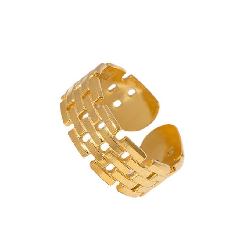 Vintage Geometric Plated Stainless Steel Open Ring for Unisex