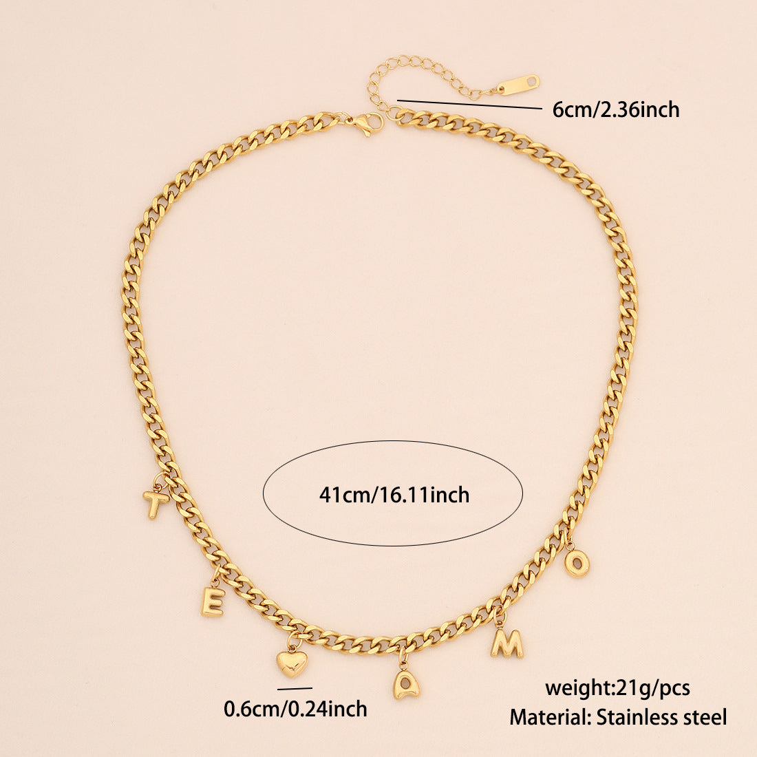 Collana alla moda da donna in acciaio inossidabile con ciondolo a stella a otto punte, motivo a cuore e lettera, finitura galvanizzata
