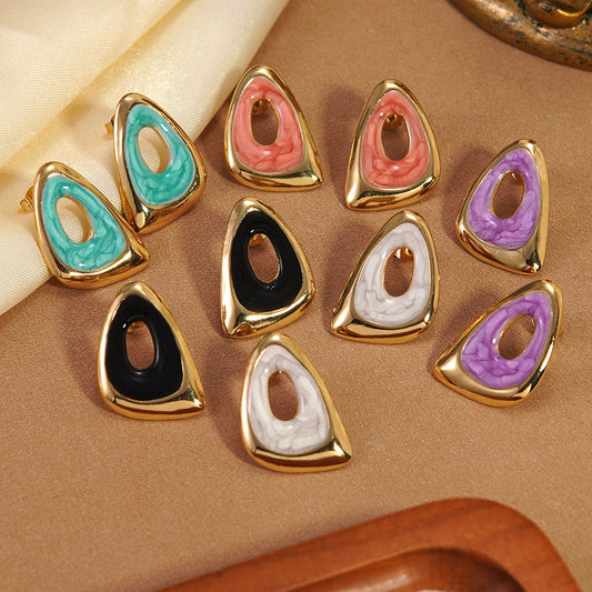 Luxury Casual Irregular Triangle Drip Oil Stainless Steel Earrings for Women