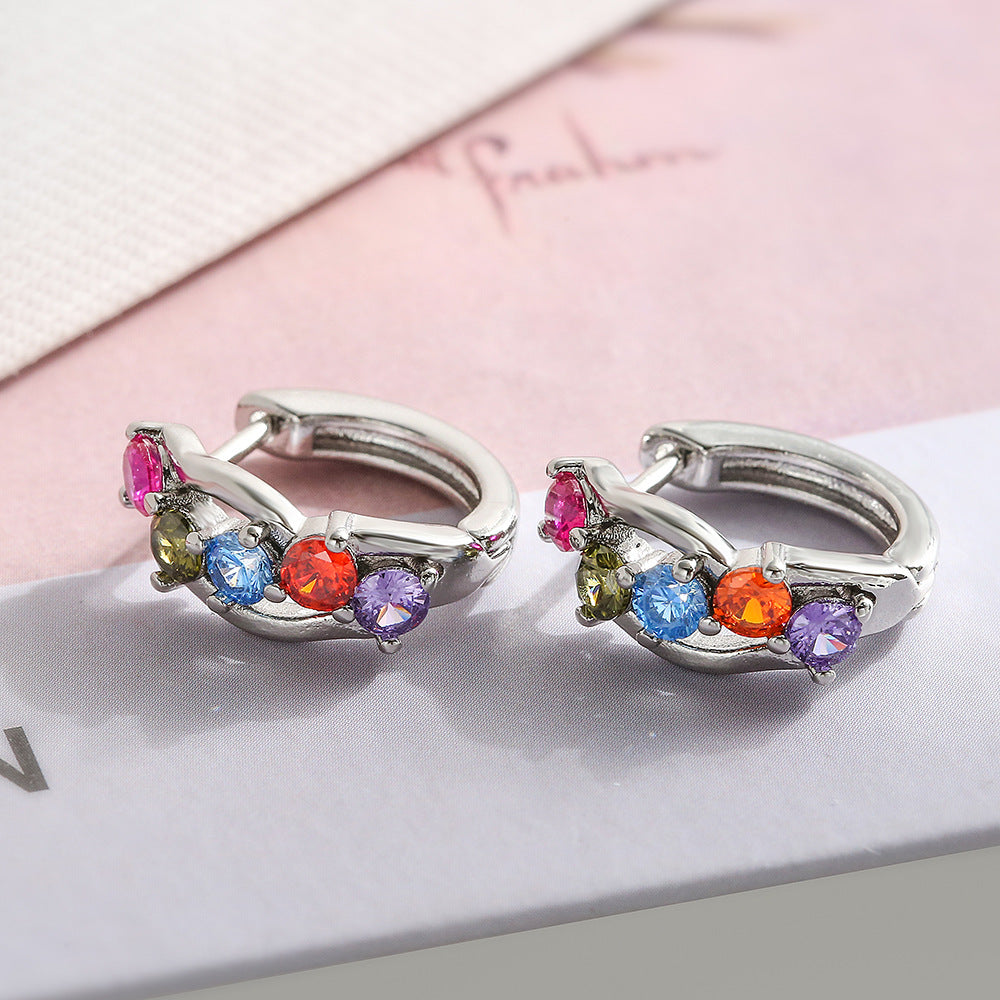 Orecchini a Cerchio Geometrici Minimalisti in Rame con Placcatura in Oro 18K e Accenti di Zirconi per Donne