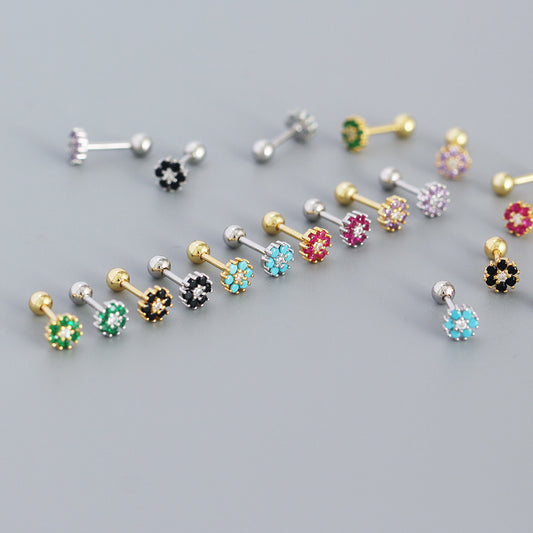 Pendientes minimalistas de plata de ley 925 con incrustaciones florales de circonita cúbica