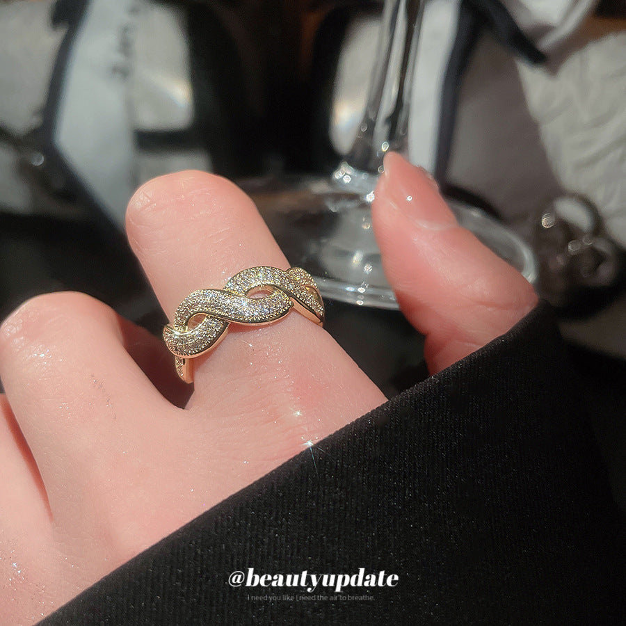 Anillo Abierto Minimalista de Lujo con Perla Redonda Geométrica y Circonita para Mujer en Cobre