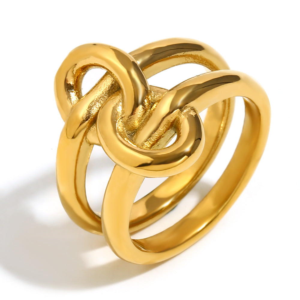 Fashionable Geometric Stainless Steel Ring with 18K Gold Plating for Women