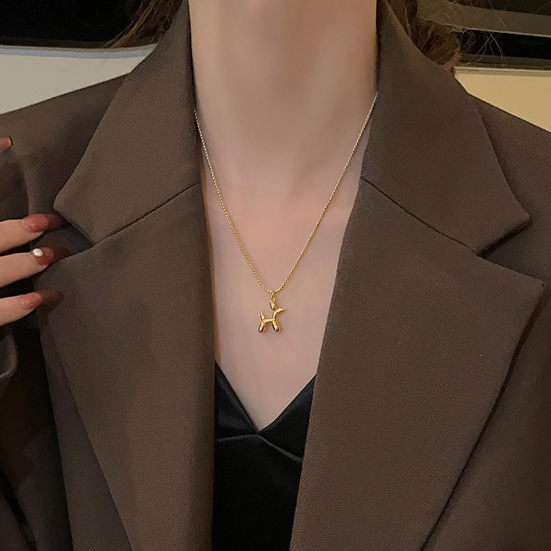 Cute Balloon Dog Pendant Clavicle Necklace for Women Titanium Steel Plated Minimalist Animal-Themed Fashion Jewelry
