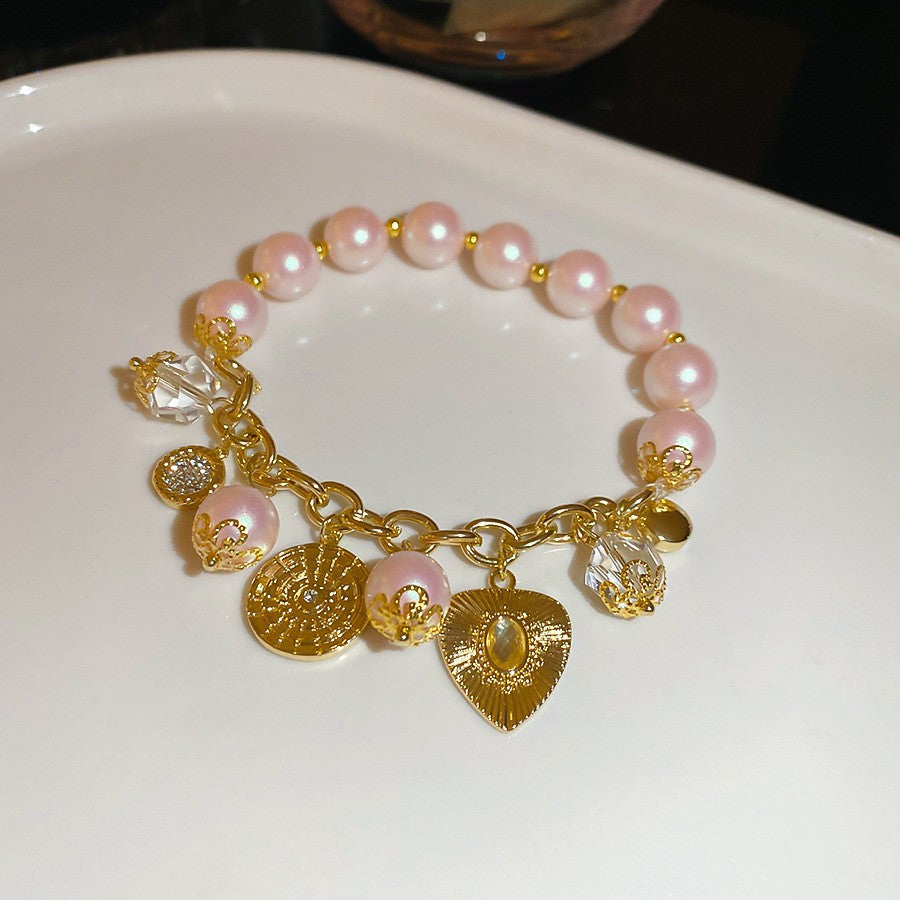 Elegante pulsera geométrica de perlas para mujer con detalles de pedrería, acabado chapado, estilo minimalista para oficina, joyería de lujo para uso diario