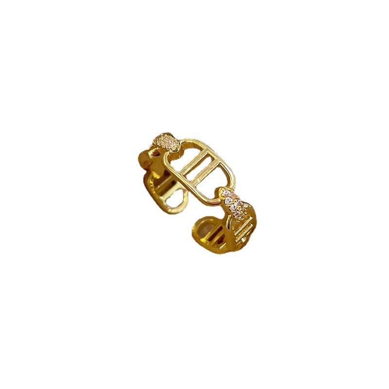 Minimalist Crown-Shaped Brass Ring with Real Gold Plating for Women