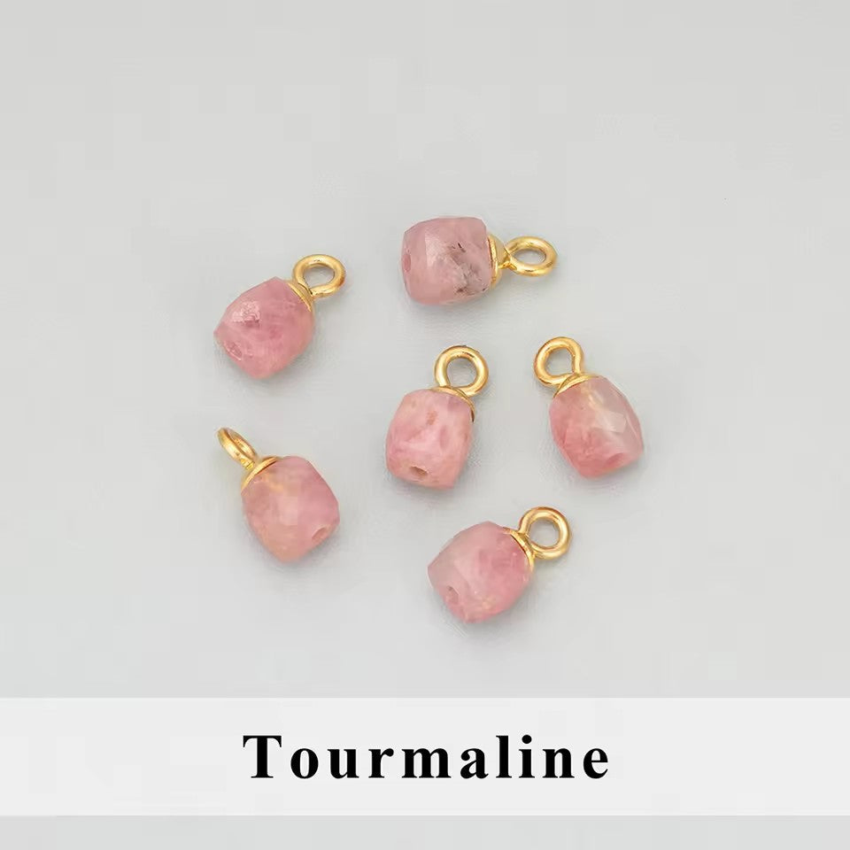 Vintage 18K Gold Plated Stainless Steel Geometric Pendant with Cubic Zirconia and Natural Stone Charm Bar for Women