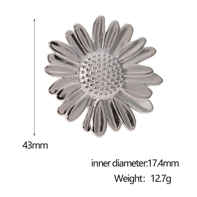 Minimalist Sunflower-Shaped Stainless Steel Ring with 18K Gold Plating for Women